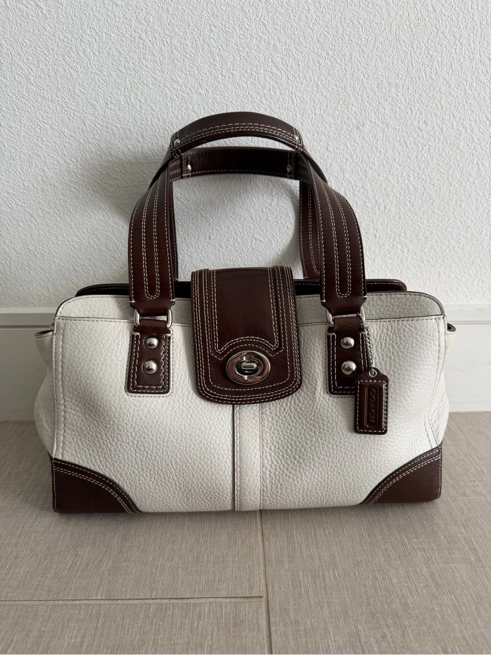 Coach Brown and White Satchel Bag